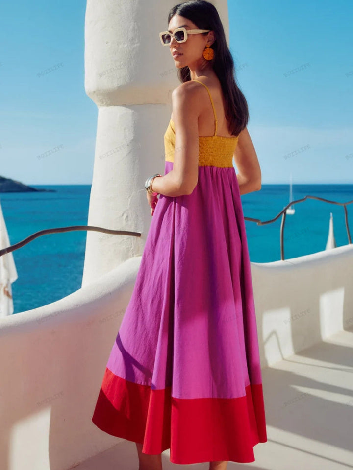 Women's Summer Dress with Colour Block | Maxi