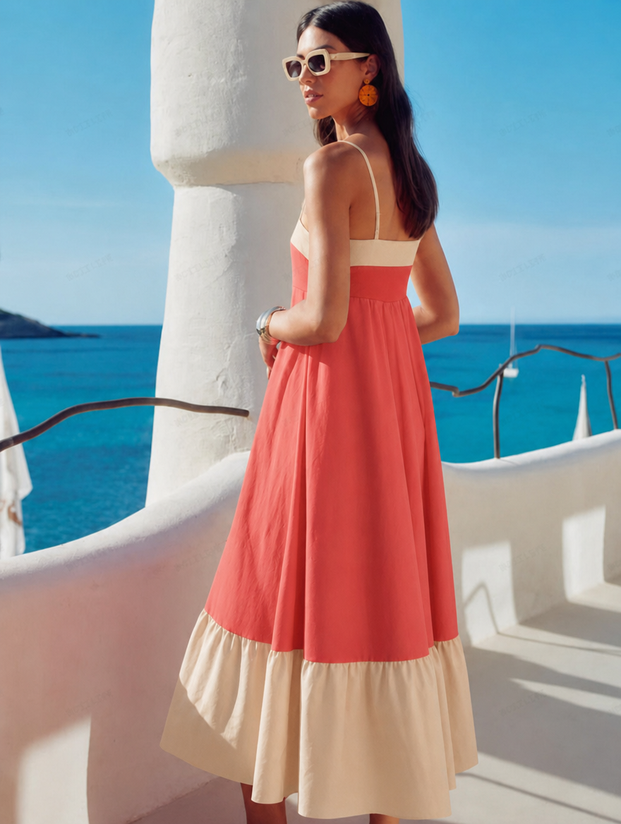 Women's Summer Dress with Colour Block | Maxi