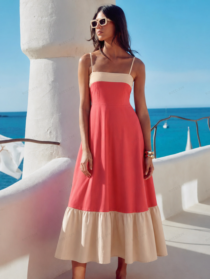 Women's Summer Dress with Colour Block | Maxi