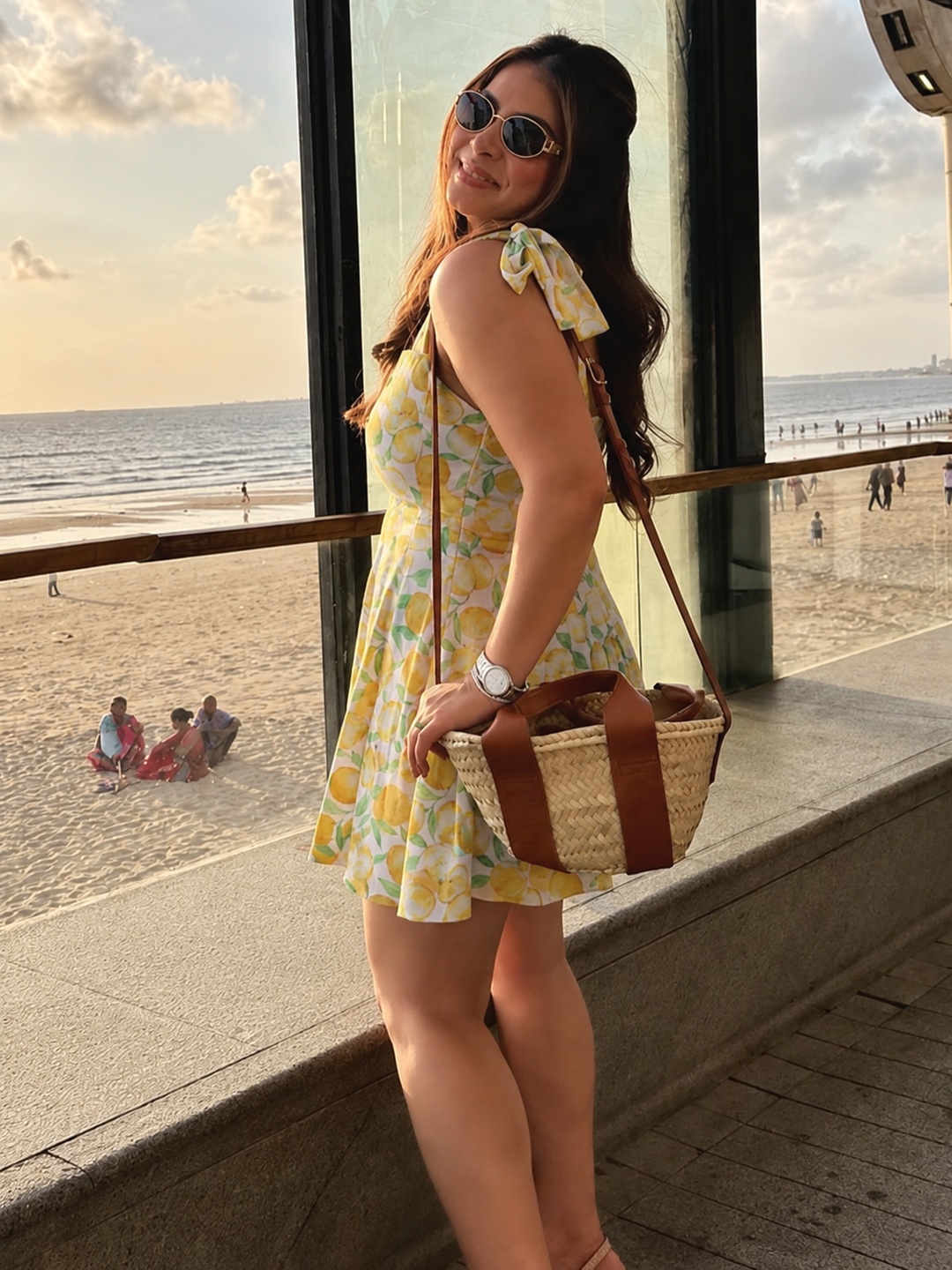 Women's Summer Dress with Lemon Print | Tie Straps