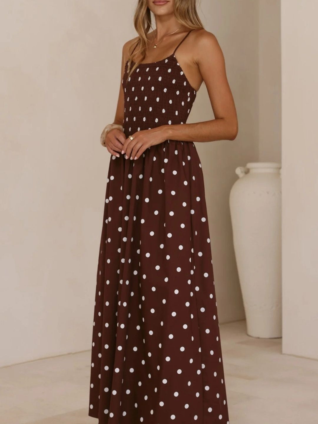 Women’s Summer Dress with Polka Dot Print & Open Back | Maxi