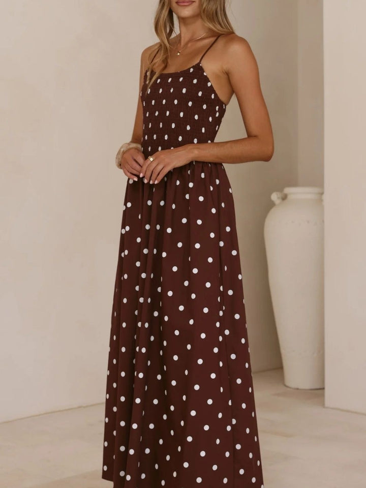 Women’s Summer Dress with Polka Dot Print & Open Back | Maxi