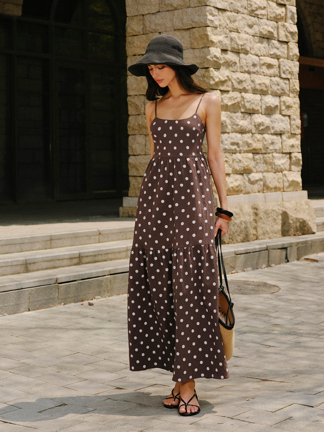 Women’s Summer Dress with Polka Dot Print & Open Back | Maxi