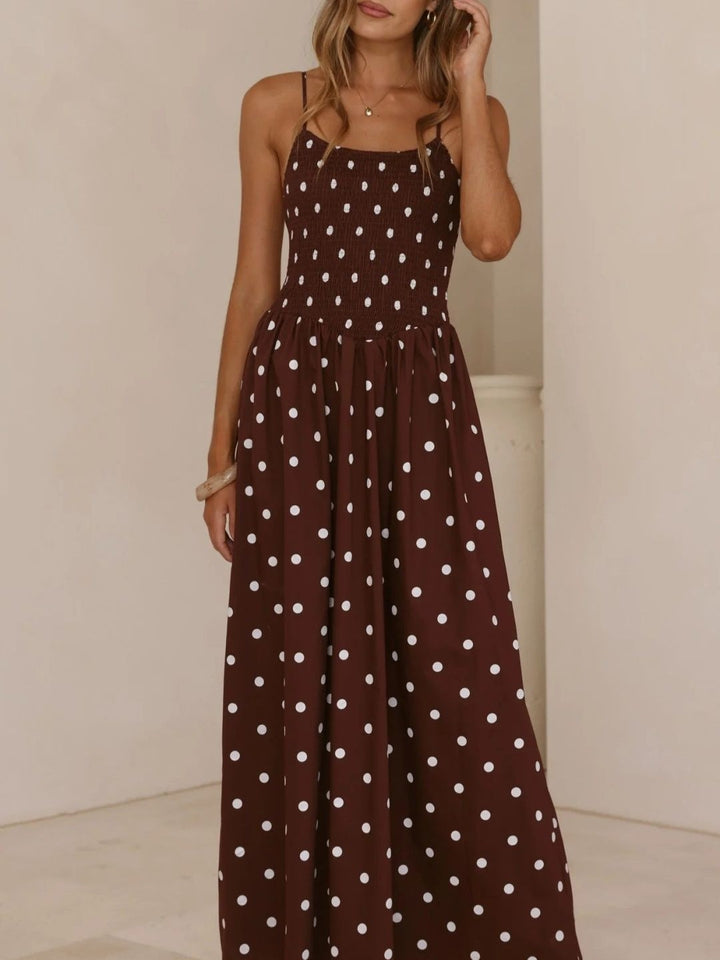 Women’s Summer Dress with Polka Dot Print & Open Back | Maxi