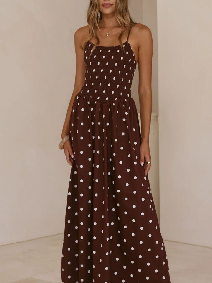 Women’s Summer Dress with Polka Dot Print & Open Back | Maxi