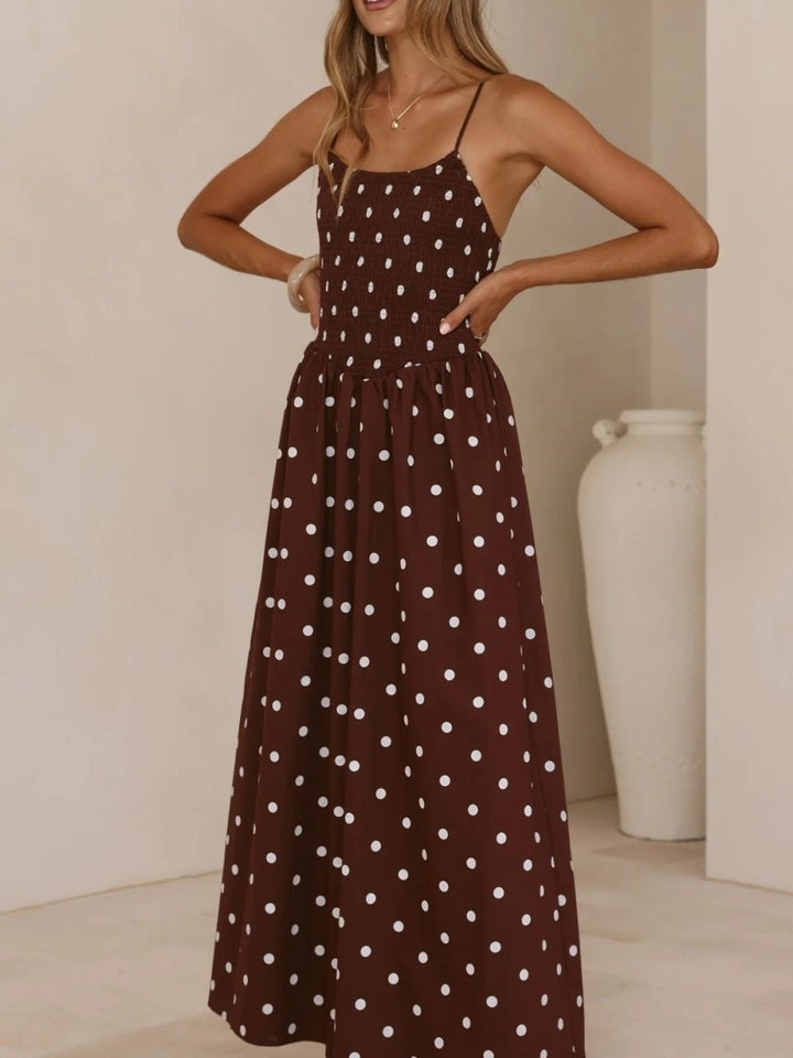 Women’s Summer Dress with Polka Dot Print & Open Back | Maxi