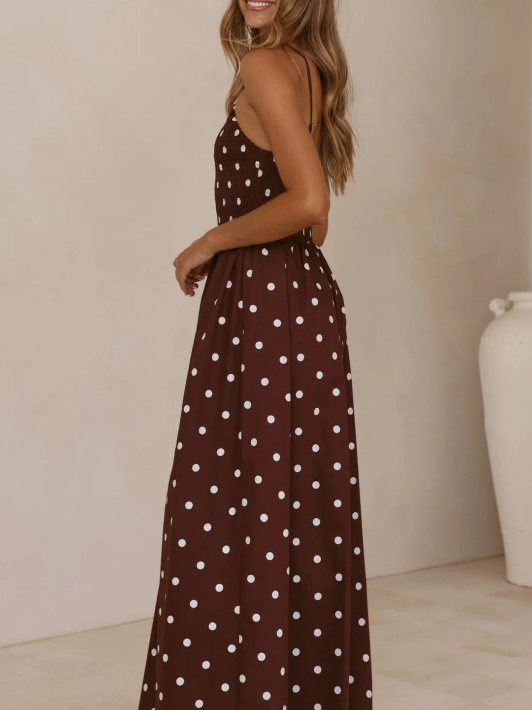 Women’s Summer Dress with Polka Dot Print & Open Back | Maxi