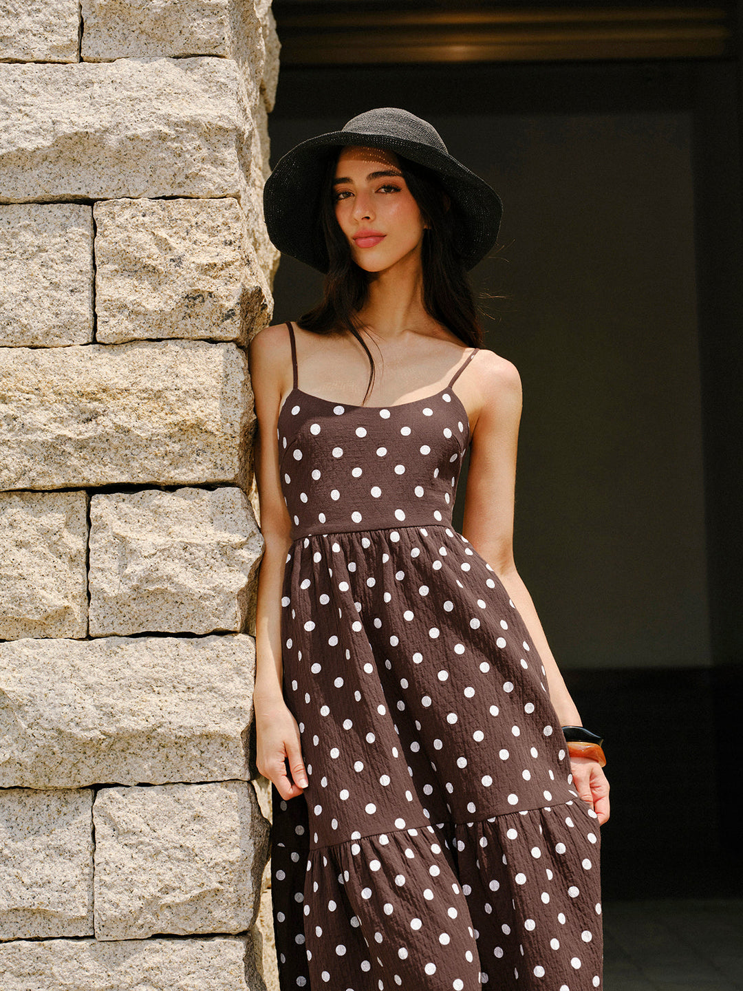 Women’s Summer Dress with Polka Dot Print & Open Back | Maxi
