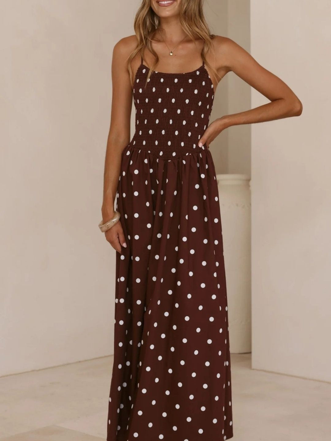 Women’s Summer Dress with Polka Dot Print & Open Back | Maxi