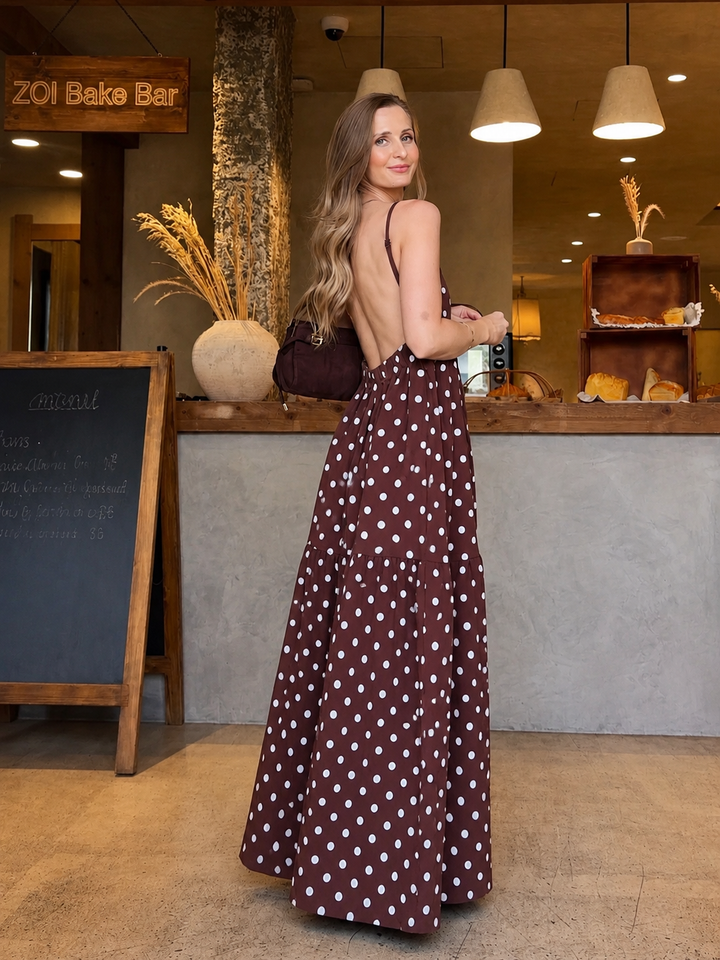 Women’s Summer Dress with Polka Dot Print & Open Back | Maxi