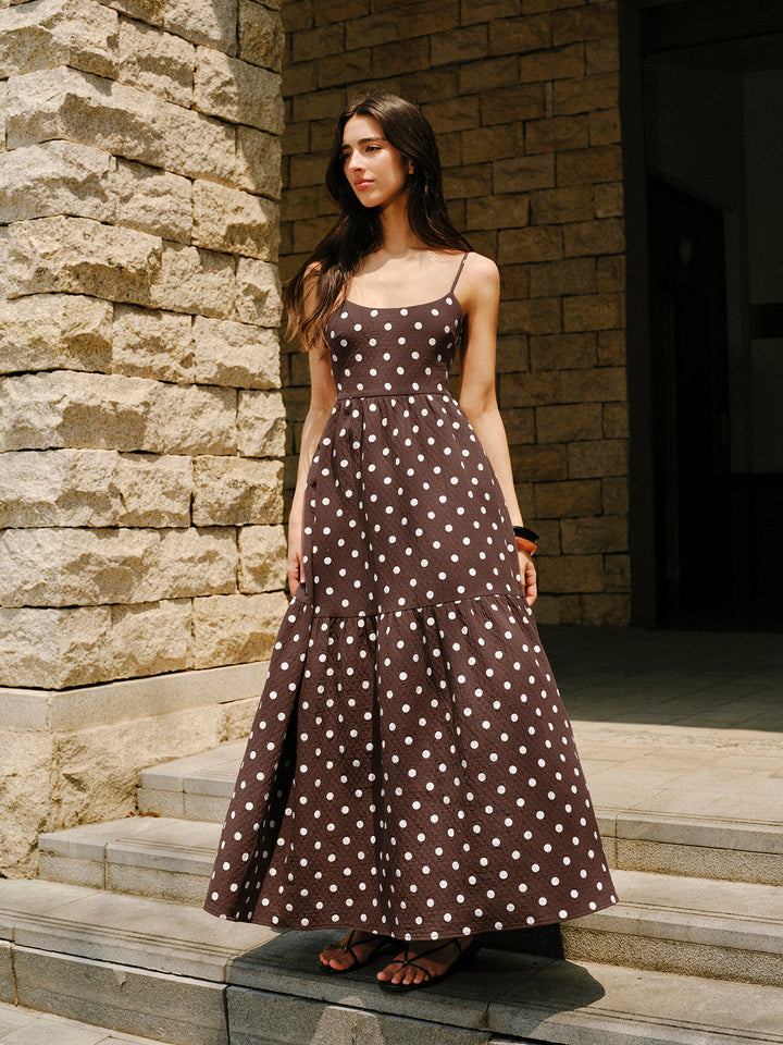 Women’s Summer Dress with Polka Dot Print & Open Back | Maxi