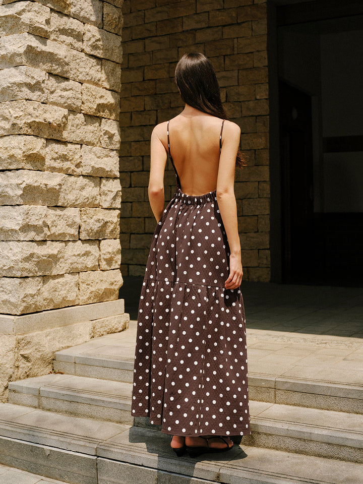 Women’s Summer Dress with Polka Dot Print & Open Back | Maxi