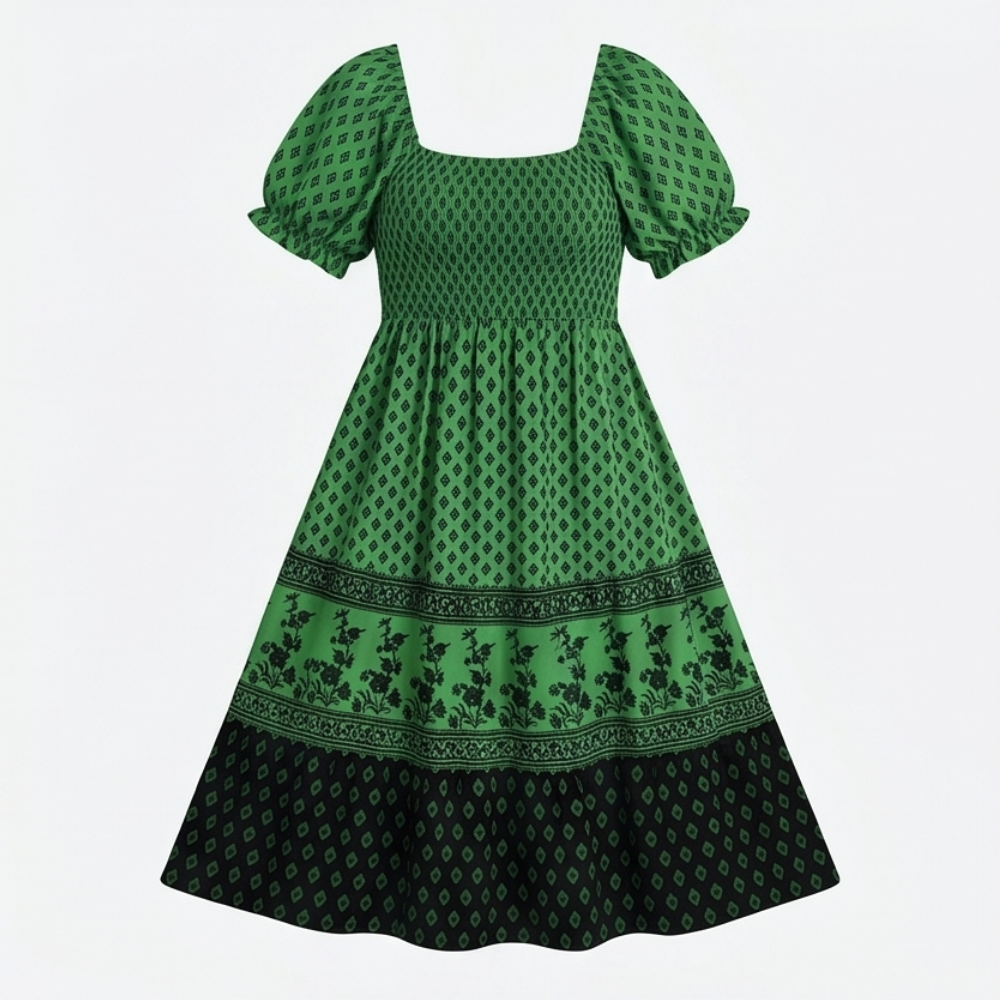 Women's Summer Dress with Puff Sleeve & Smocked Bodice | Boho