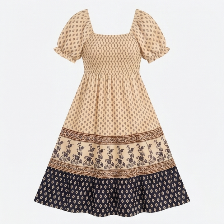 Women's Summer Dress with Puff Sleeve & Smocked Bodice | Boho