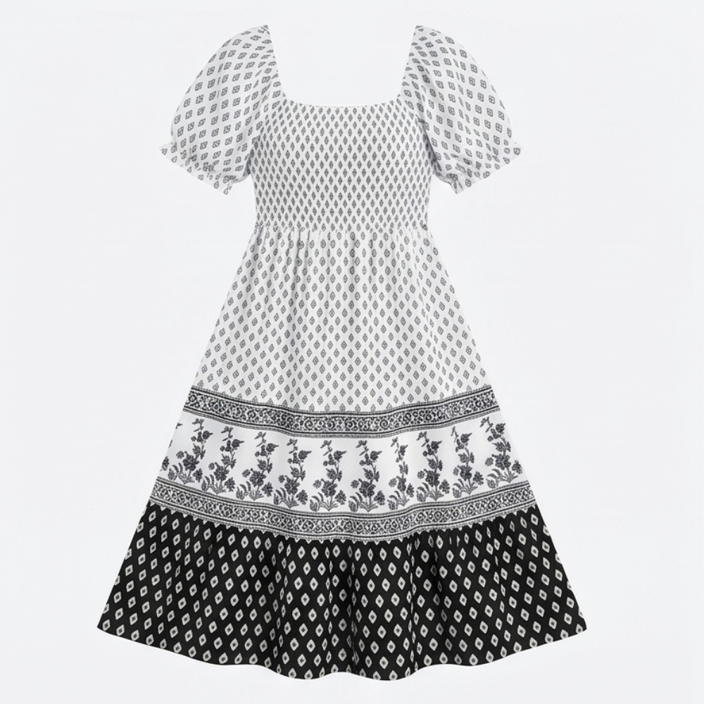 Women's Summer Dress with Puff Sleeve & Smocked Bodice | Boho