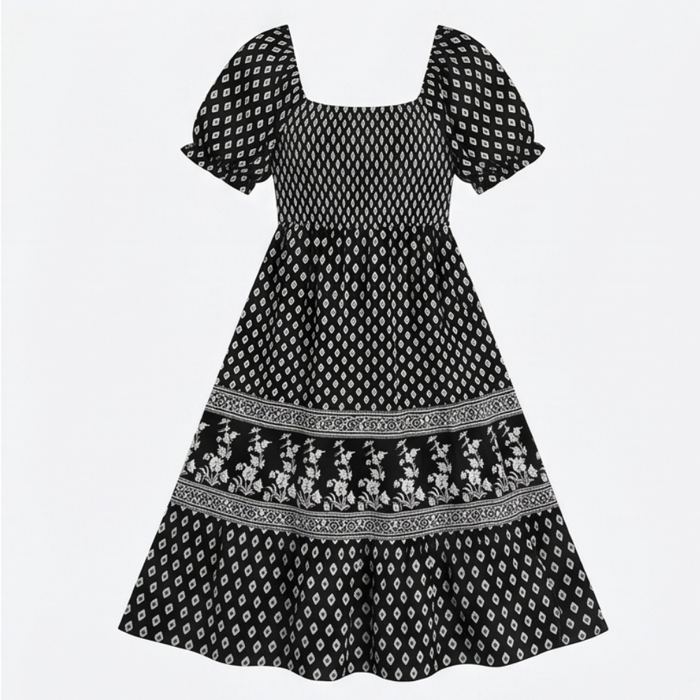 Women's Summer Dress with Puff Sleeve & Smocked Bodice | Boho