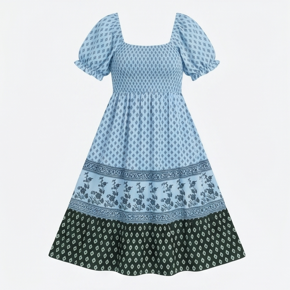 Women's Summer Dress with Puff Sleeve & Smocked Bodice | Boho