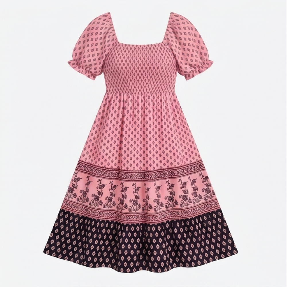 Women's Summer Dress with Puff Sleeve & Smocked Bodice | Boho