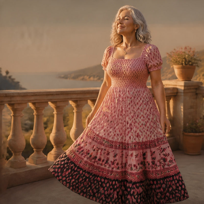 Women's Summer Dress with Puff Sleeve & Smocked Bodice | Boho