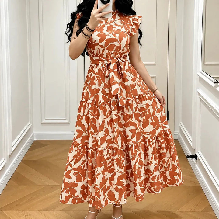 Women's Summer Dress with Ruffle Sleeve & Tie Waist | Midi