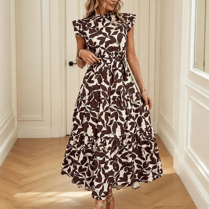 Women's Summer Dress with Ruffle Sleeve & Tie Waist | Midi
