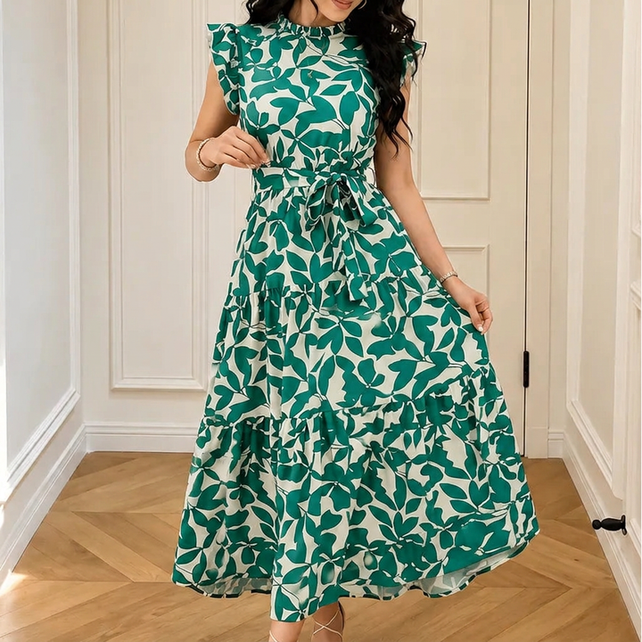 Women's Summer Dress with Ruffle Sleeve & Tie Waist | Midi