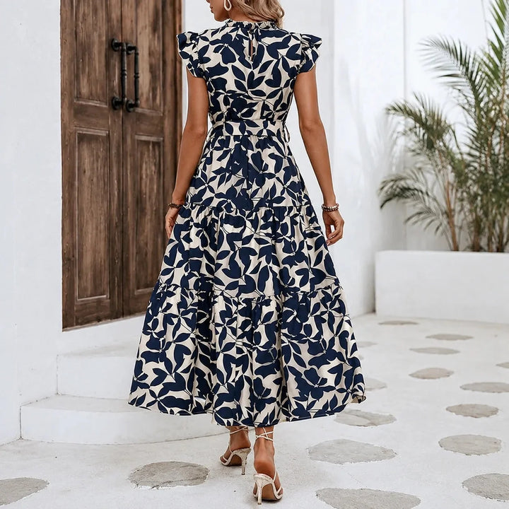 Women's Summer Dress with Ruffle Sleeve & Tie Waist | Midi