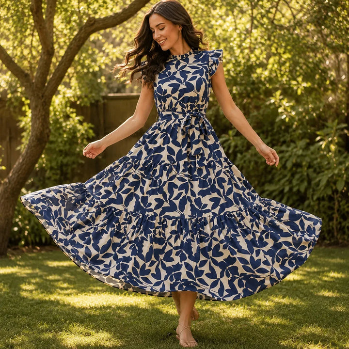 Women's Summer Dress with Ruffle Sleeve & Tie Waist | Midi