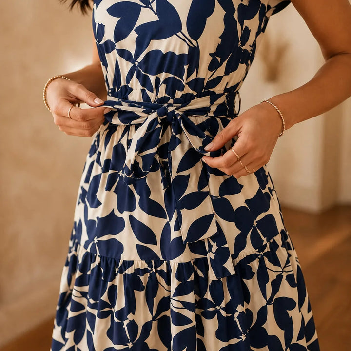 Women's Summer Dress with Ruffle Sleeve & Tie Waist | Midi