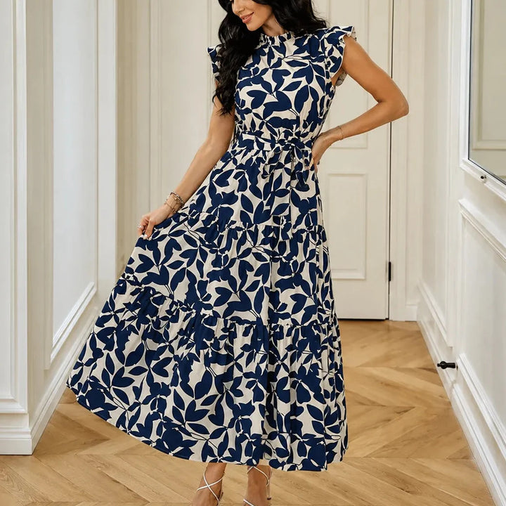 Women's Summer Dress with Ruffle Sleeve & Tie Waist | Midi