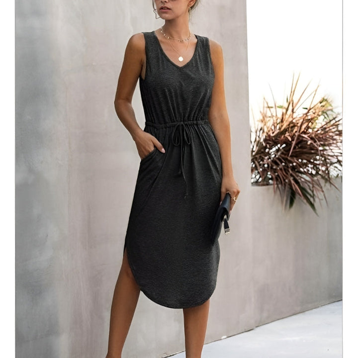 Women’s Summer Dress with Side Slits & Drawstring Waist | Midi