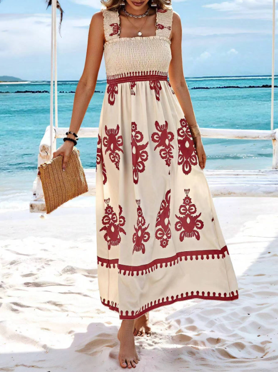 Women's Summer Dress with Smocked Bodice | Boho Maxi