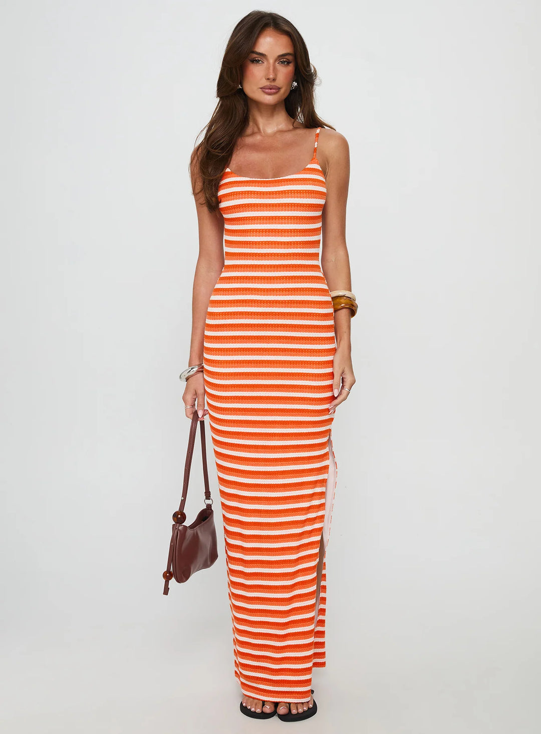 Women’s Summer Dress with Stripes & Drawstring Back | Maxi