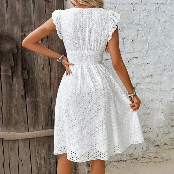 Women's Summer Dress with V-Neck | Eyelet Midi