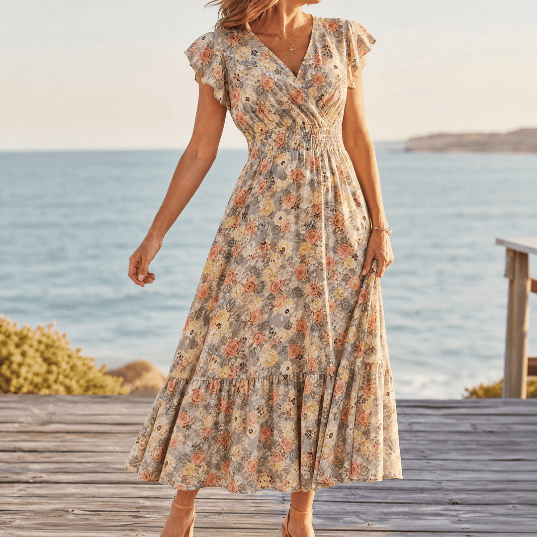Women's Summer Dress with Wrap V-Neck | Smocked