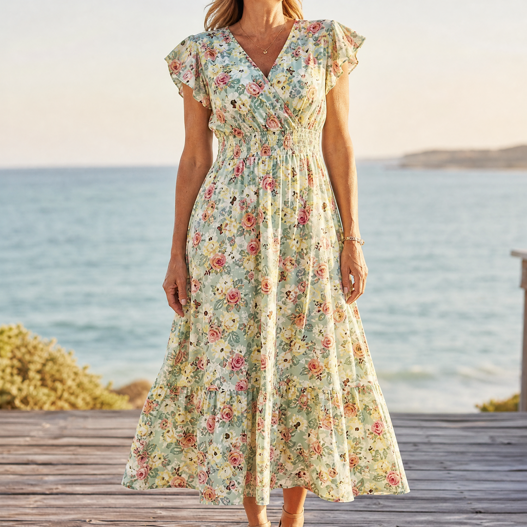 Women's Summer Dress with Wrap V-Neck | Smocked