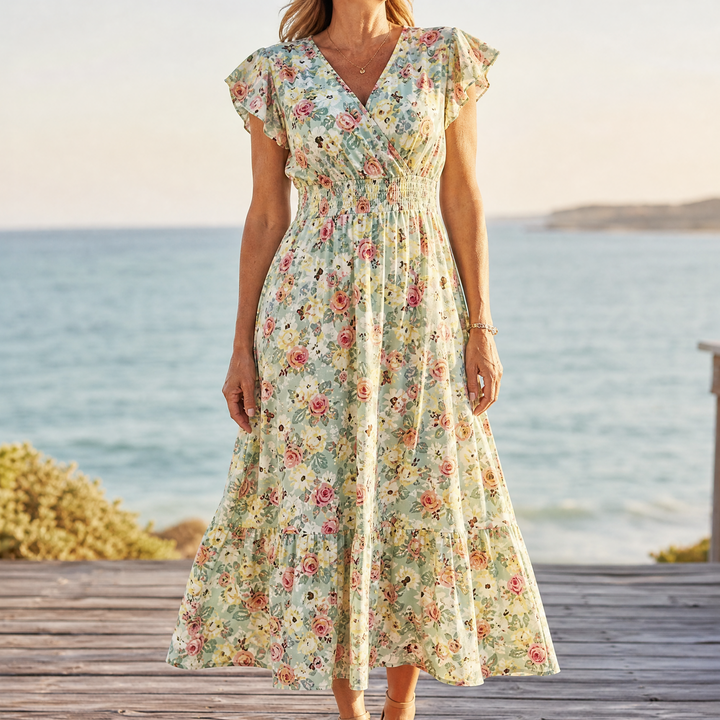 Women's Summer Dress with Wrap V-Neck | Smocked