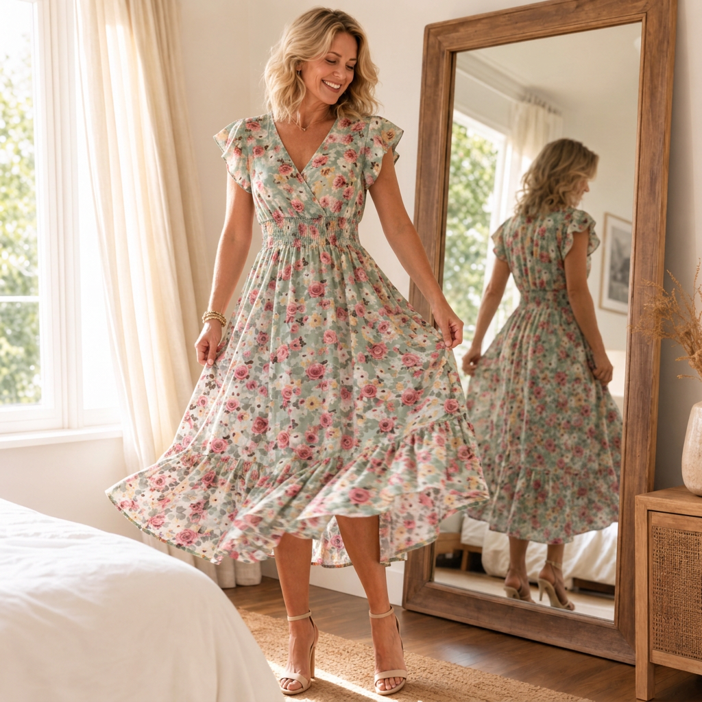 Women's Summer Dress with Wrap V-Neck | Smocked