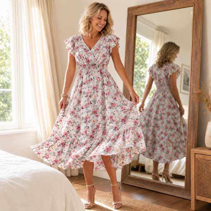 Women's Summer Dress with Wrap V-Neck | Smocked