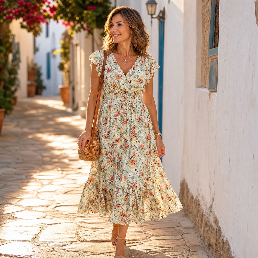 Women's Summer Dress with Wrap V-Neck | Smocked