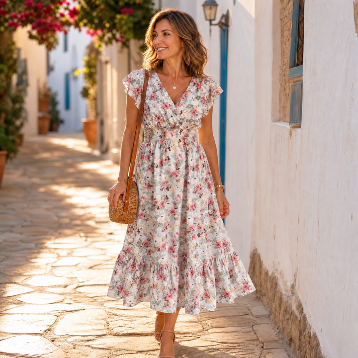 Women's Summer Dress with Wrap V-Neck | Smocked