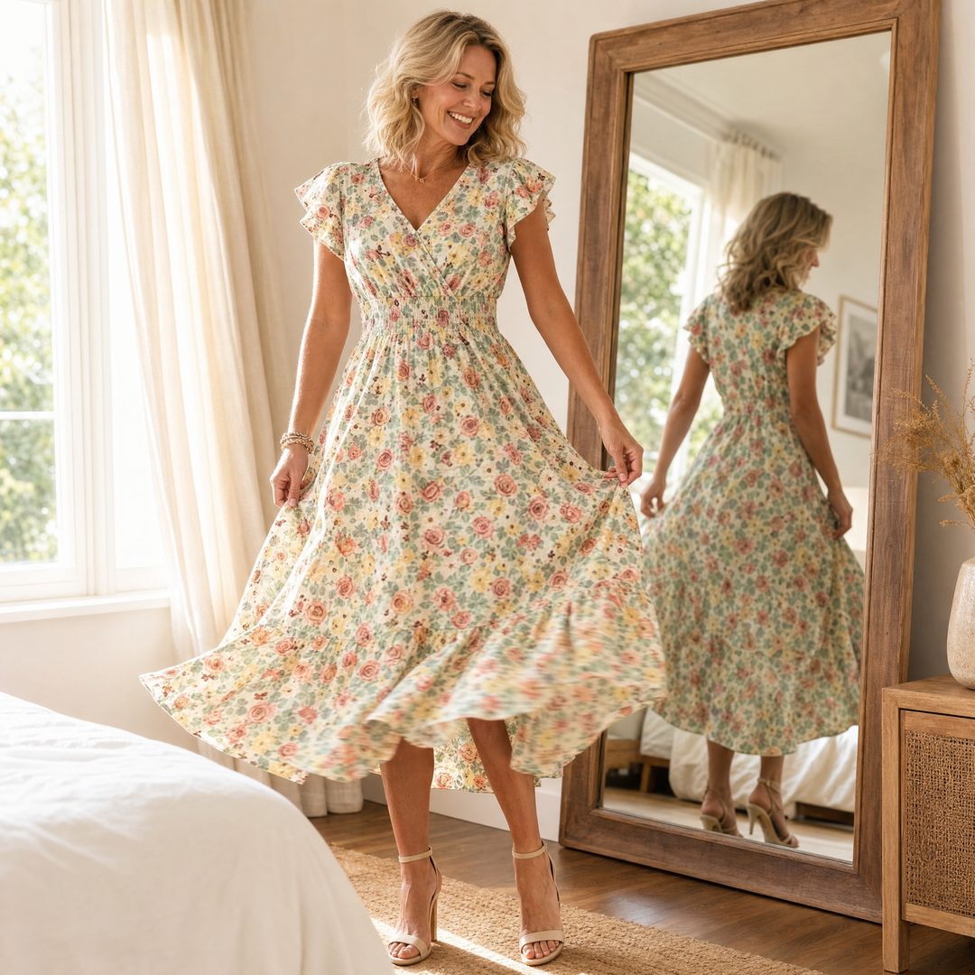 Women's Summer Dress with Wrap V-Neck | Smocked