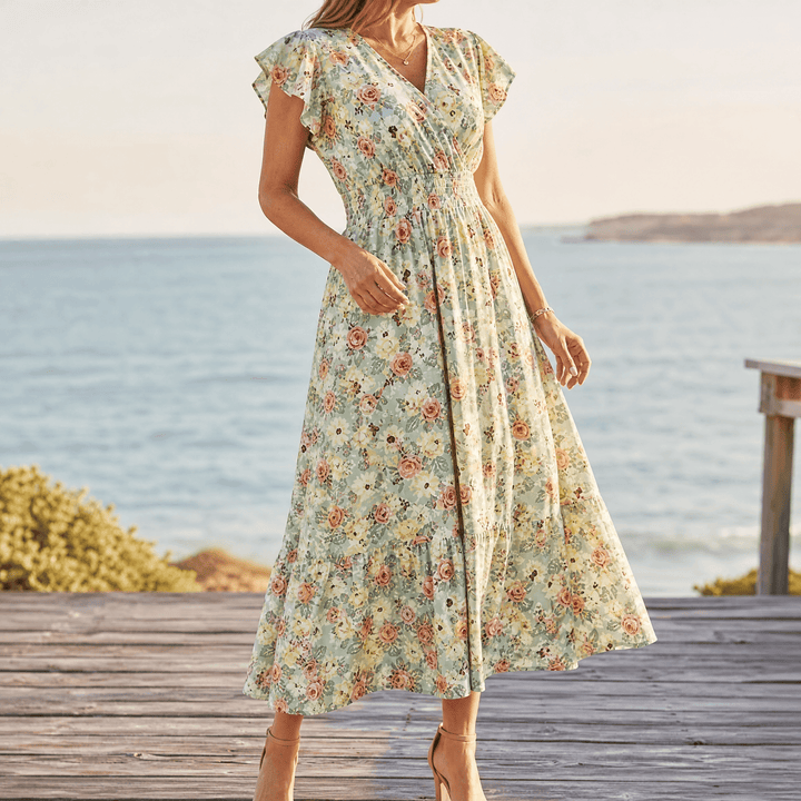 Women's Summer Dress with Wrap V-Neck | Smocked