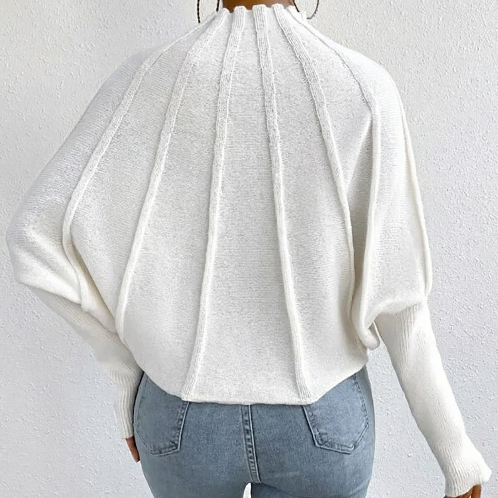 Women's Sunburst Knit Jumper with Mock Neck & Batwing Sleeves | Casual