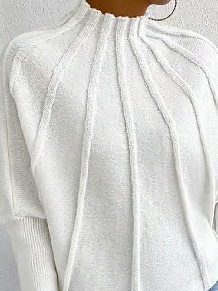 Women's Sunburst Knit Jumper with Mock Neck & Batwing Sleeves | Casual