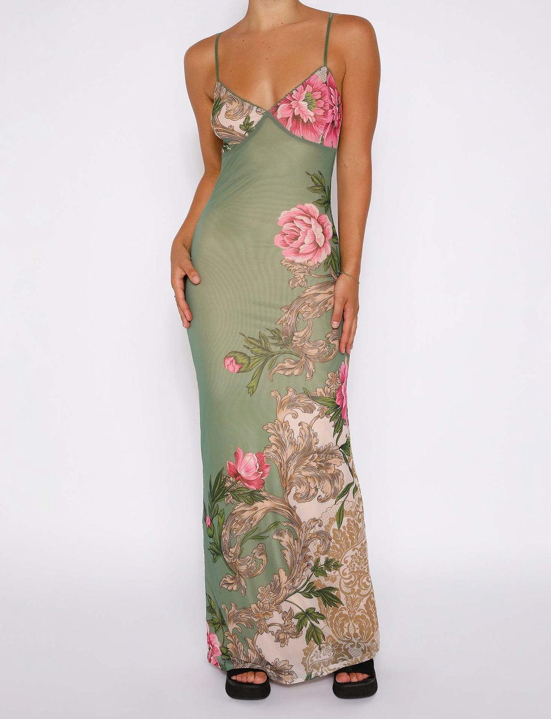 Women’s Sundress Maxi with Floral Print & Thin Straps | Summer