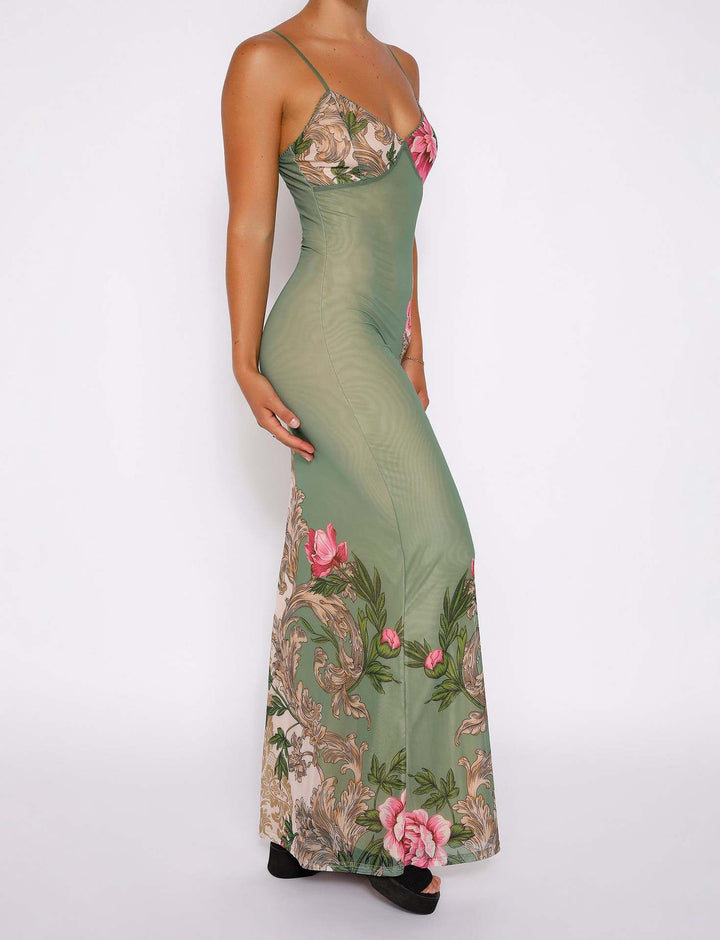 Women’s Sundress Maxi with Floral Print & Thin Straps | Summer