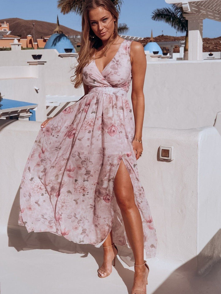 Women’s Sundress Maxi with Side Slit & V-Neck | Summer