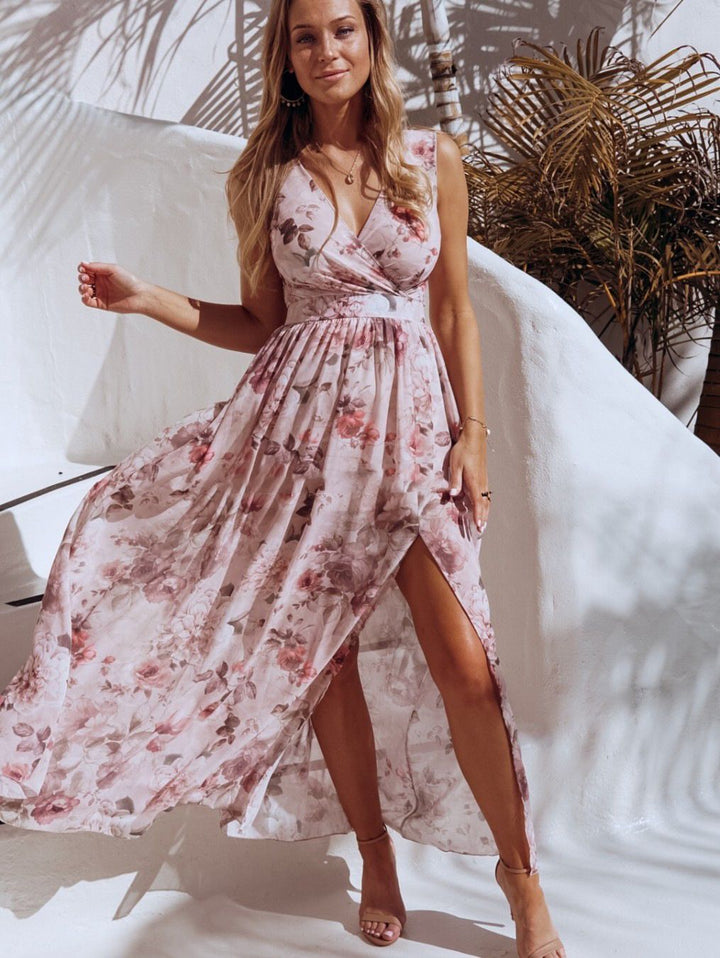 Women’s Sundress Maxi with Side Slit & V-Neck | Summer