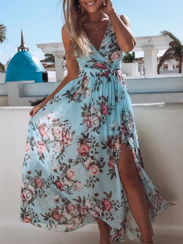 Women’s Sundress Maxi with Side Slit & V-Neck | Summer